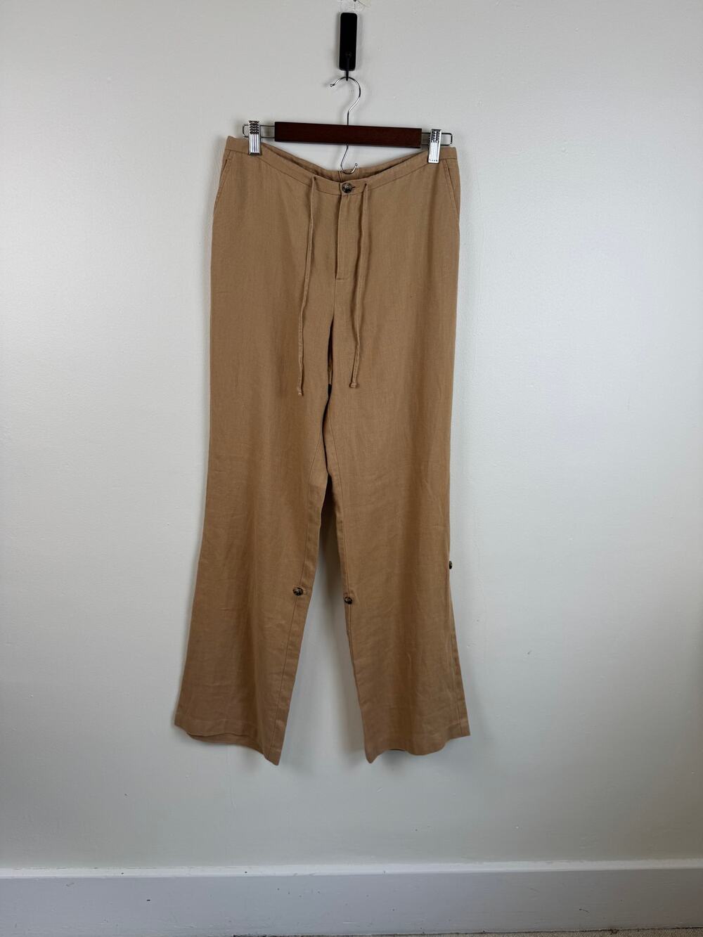 Saks Fifth Avenue 6 Vintage 100% Linen Wide Leg Pants Convertible Tall Long